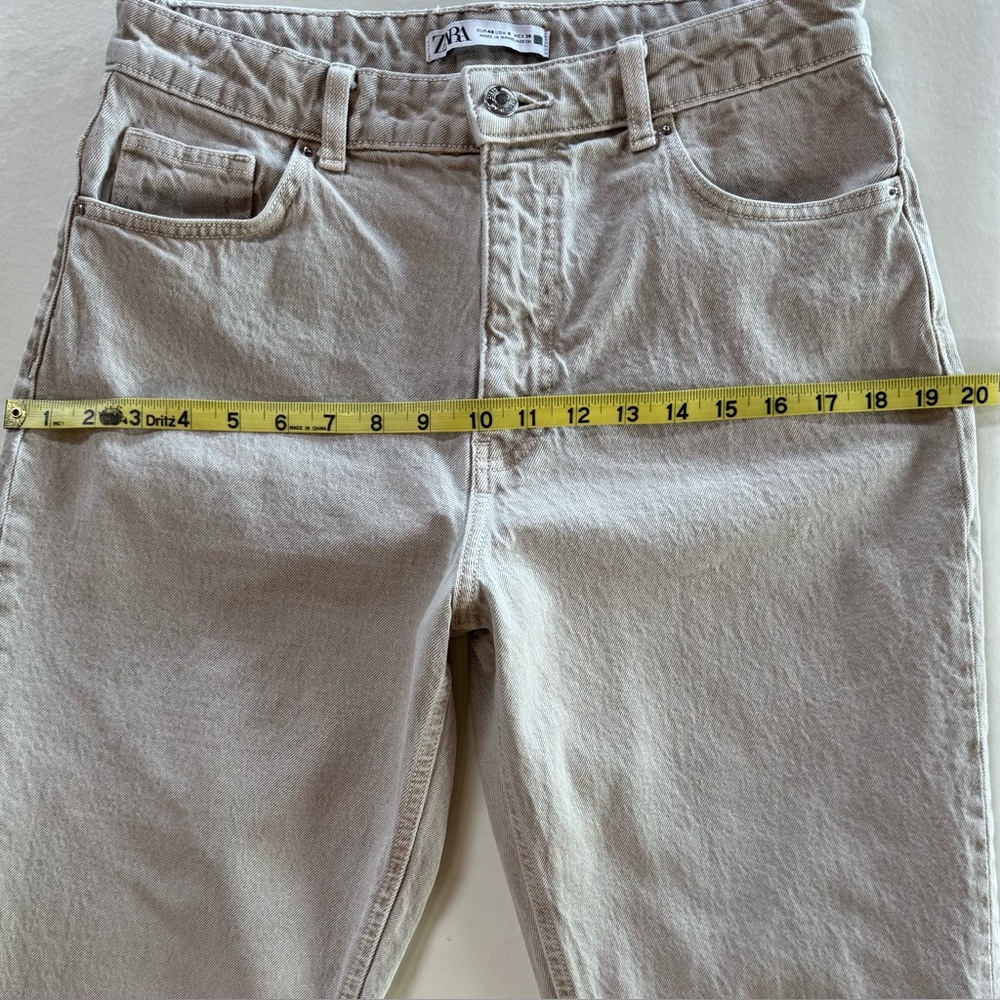 Zara Women's Cream High Rise 100% Cotton Jeans (8) - Picture 8 of 16